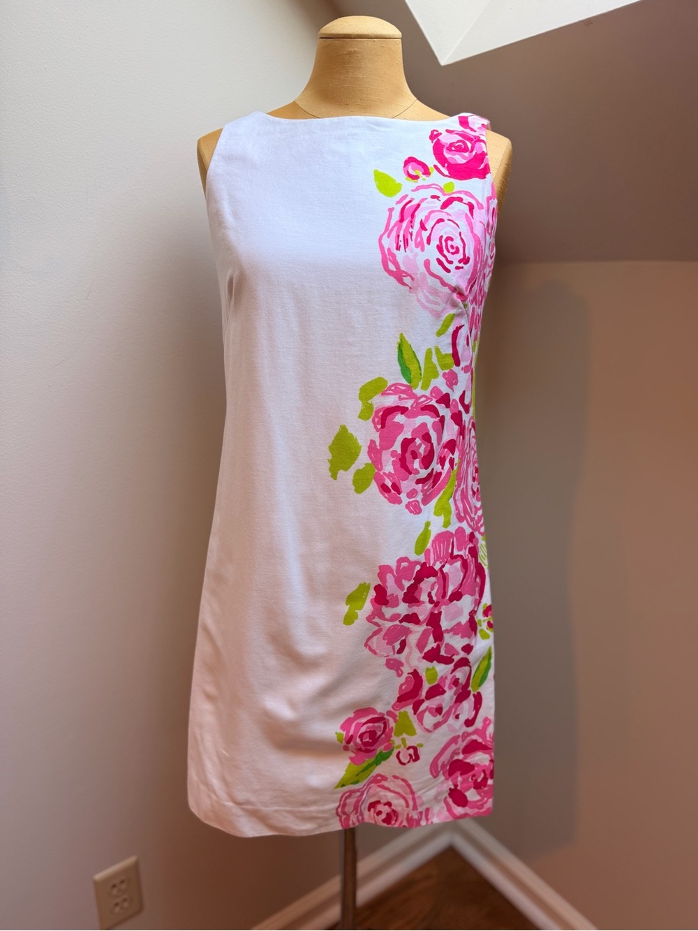 Lilly Pulitzer White Sleeveless Shift Dress with Pink Floral Print 100% Cotton